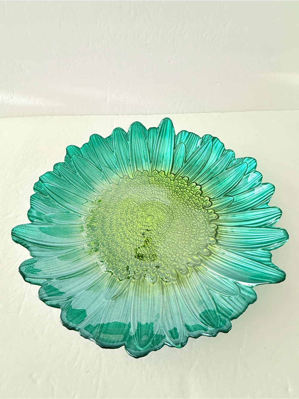 13” Large Emerald Glass Flower 🌼 Bowl Luxe Art Deco Botanical Centerpiece